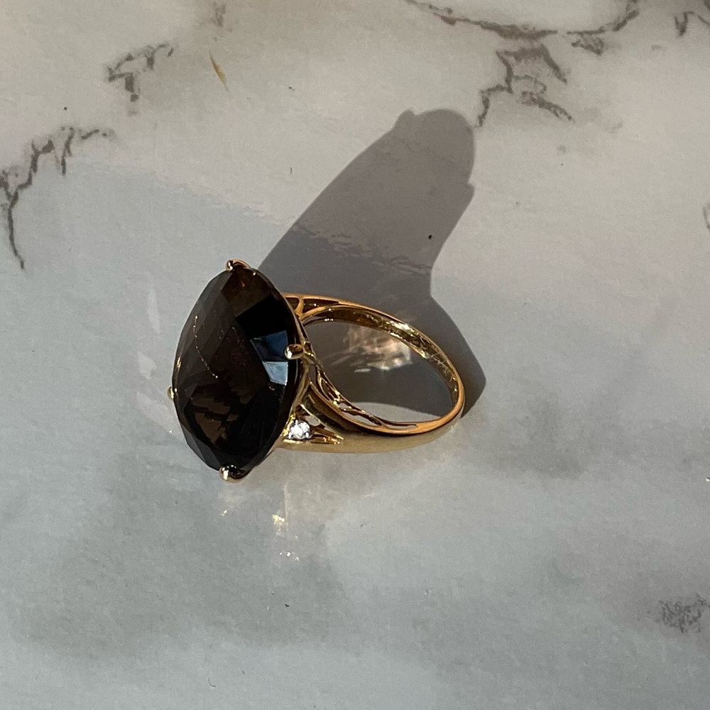 14K Gold Smoky Topaz Cocktail Ring Sz 6 – Original $1,725 Tag - Picture 7 of 12